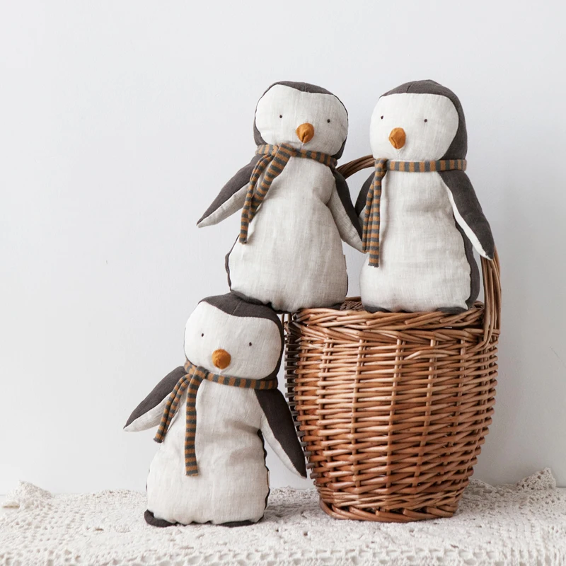 1 PC Handmade Penguin Stuffed Animal Cloth Toy Cute Cotton Linen Soft Pillow Toys for Baby Cozy Cuddle Animal Doll Home Ornament