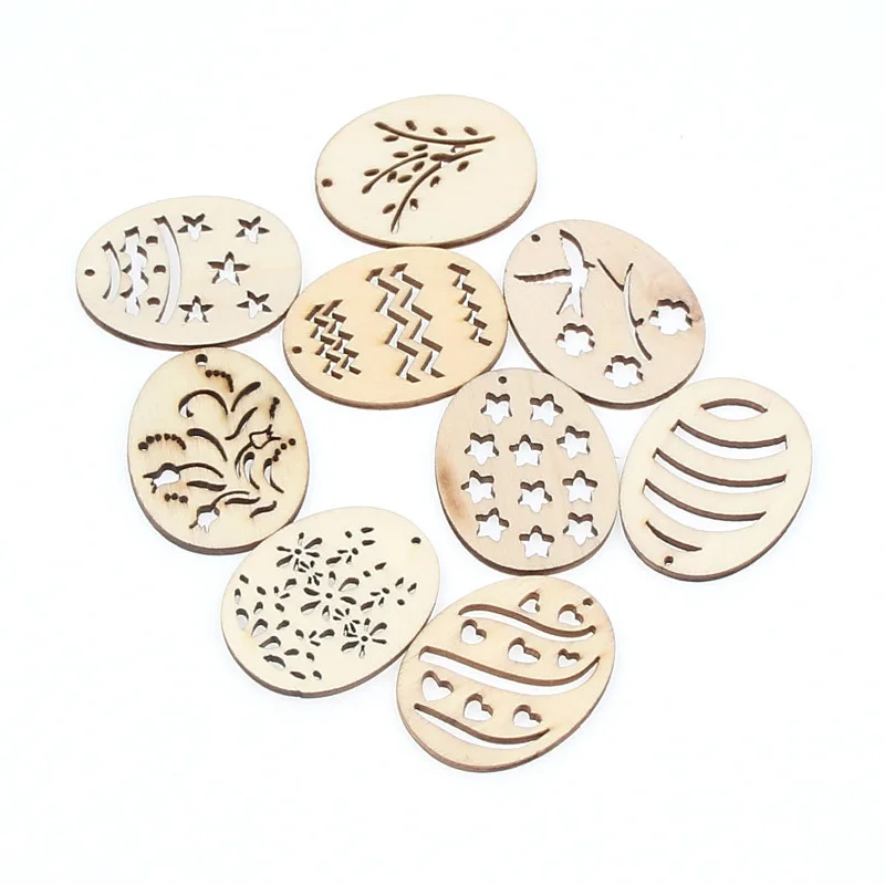 20pcs Mix Easter Egg pattern Natural Wooden Scrapbooking DIY Wood Carft for Home Decoration 30x40mm