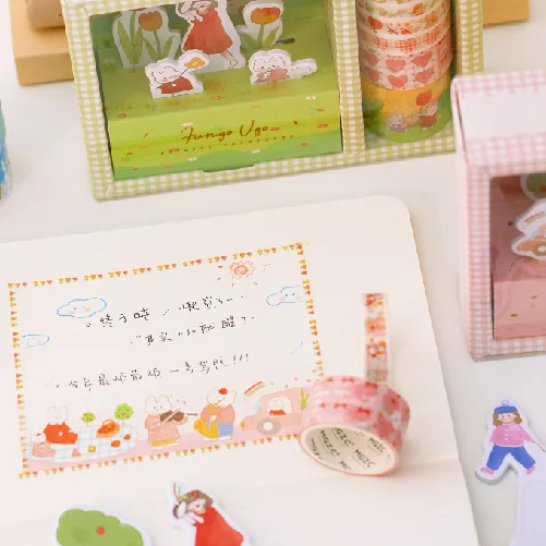 Kawaii stationery set cute fruit yogurt cute cartoon girl heart tape memo set gift box cute memo stationery spree