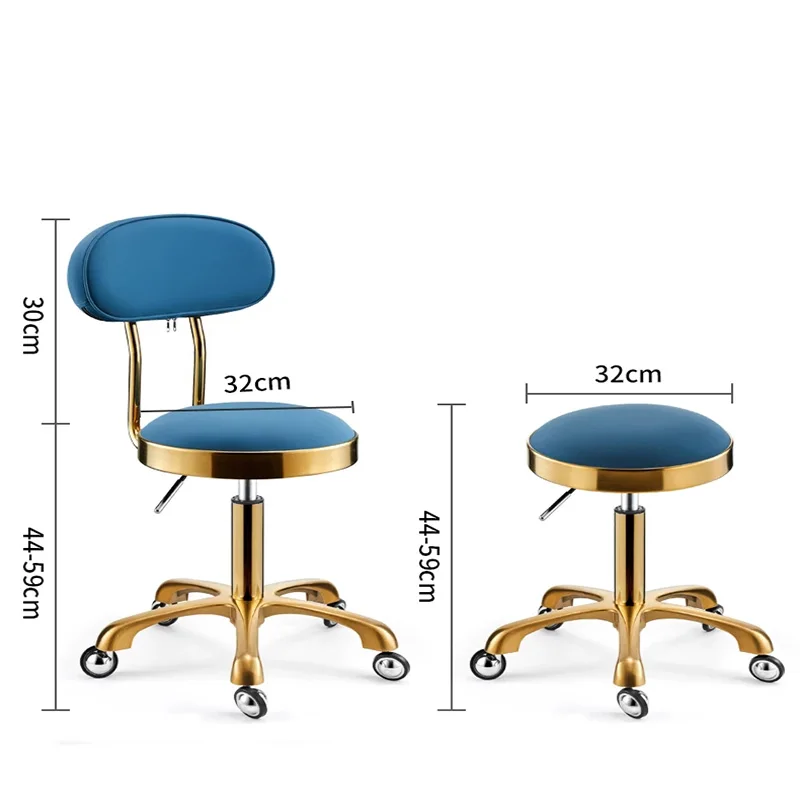 Tabouret Rotatif de Salon de Coiffure, Chaise Ronde Dorée en Acier Inoxydable