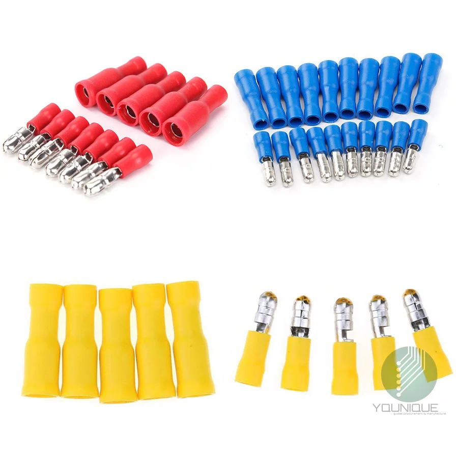 50 Pairs Male/Female Bullet Connector Kits PVC Insulated 22-10 AWG Red Blue Yellow