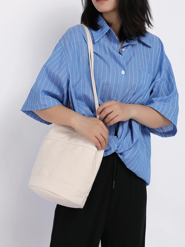 Canvas messenger female small bag new chic retro literary simple diagonal cross bucket bag