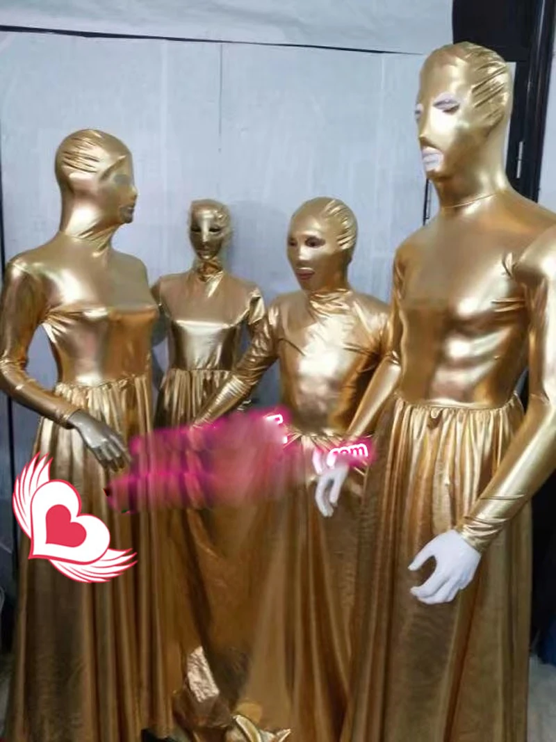 DS stage show performance clothing Men Women Gold full face Dress Halloween bar costume golden opening dance dress