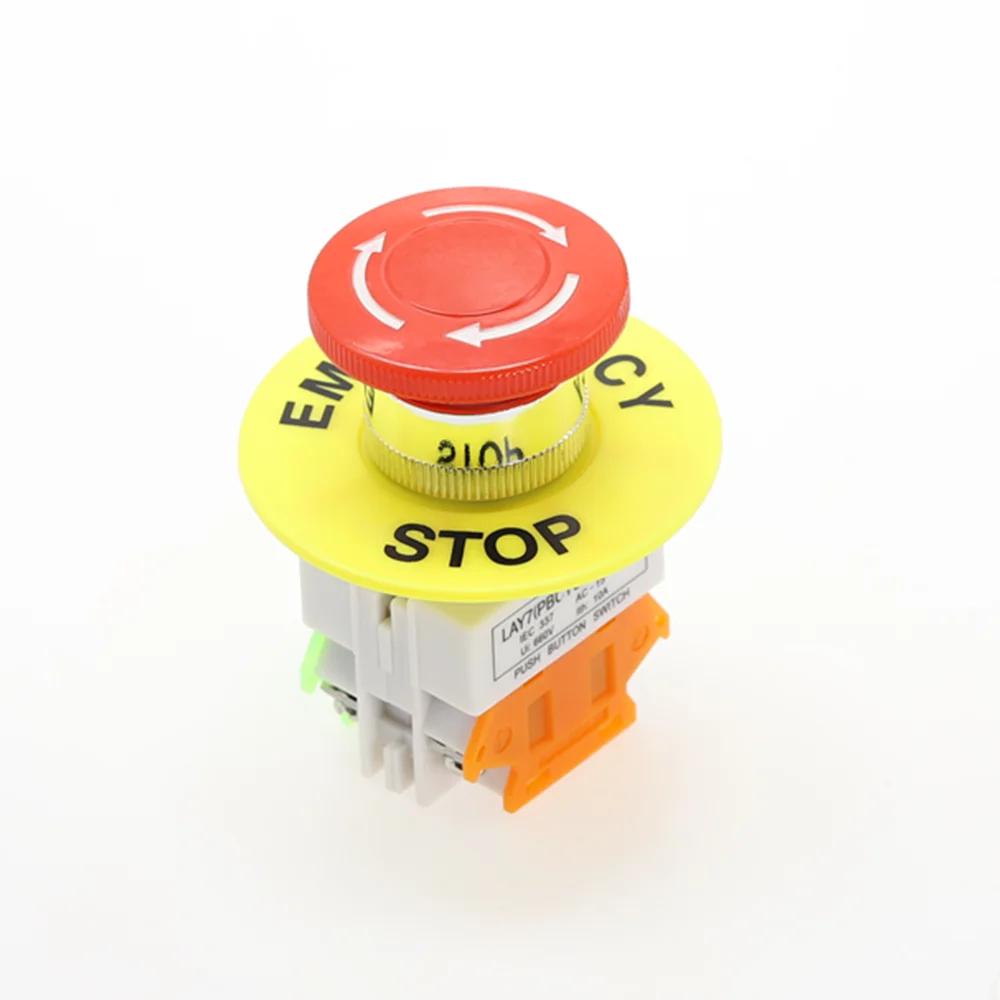 Plastic Shell Red Sign Push Button Switch DPST Mushroom Emergency Stop Button AC 660V 10A NO+NC LAY37-11ZS