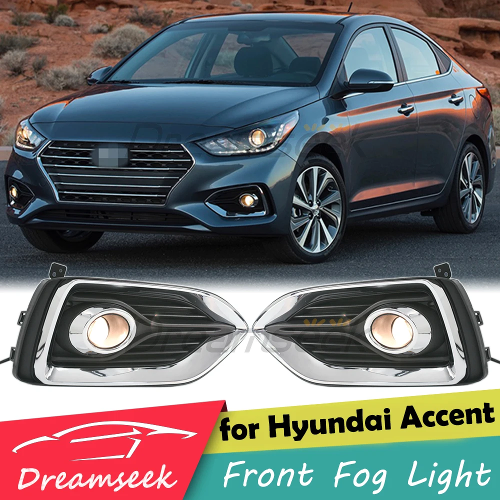 Front Fog Light for Hyundai Solaris Verna Accent 2018 2019 2020 2021 Halogen Lamp Bulb 9006 Clear Lens w/ Wiring Switch Bezel