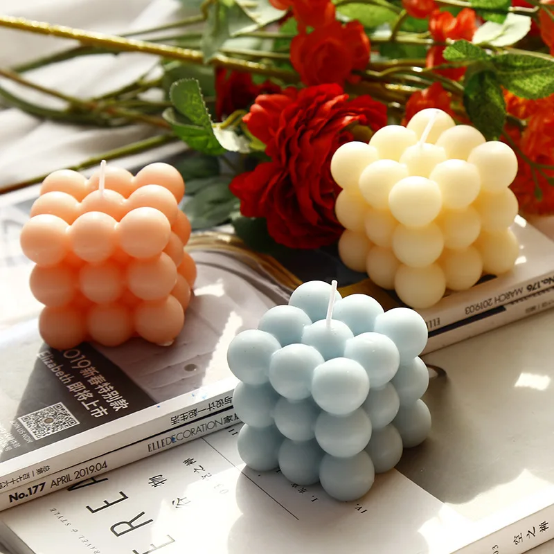 Vela de burbujas de cubo grande para decoración moderna del hogar, velas perfumadas de cera de soja para aromaterapia, velas decorativas para el