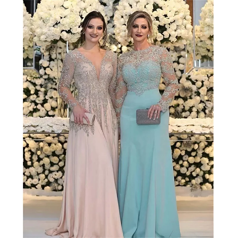 Elegante mãe de luxo da noiva vestidos 2021 cristais beading dois estilos chiffon plus size vestidos de festa casamento vestido de noite