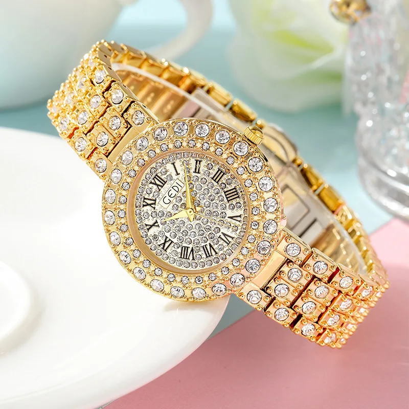 Rose Women's Watch Bling Diamonds Crystal Strap Watch Fashion Luxury Stainless Steel Quartz Wrist Watches Casual Women Watches