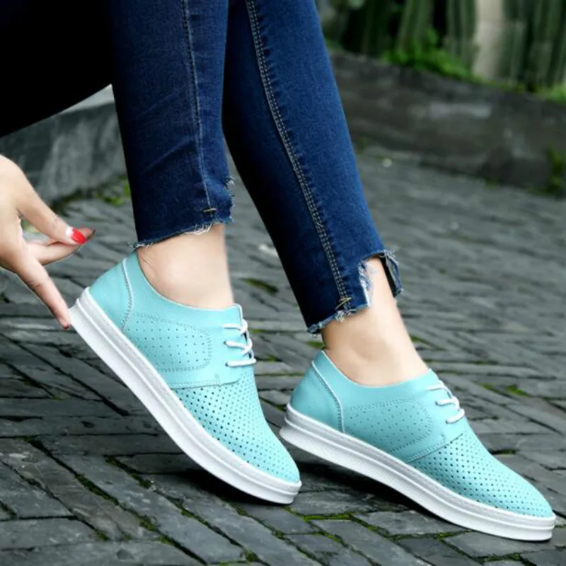 Womens Shoes Genuine Leather Oxfords Flats Ladies Shoes Breathable Walking Sneakers Ballet Loafers Sapato Feminino2021