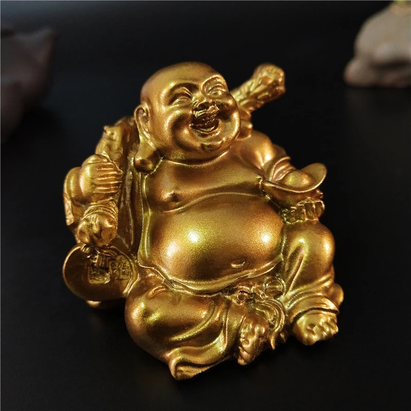 Golden Laughing Buddha Statue Chinese Feng Shui Lucky Money Maitreya Buddha Sculpture Figurines Home Garden Decoration Statues