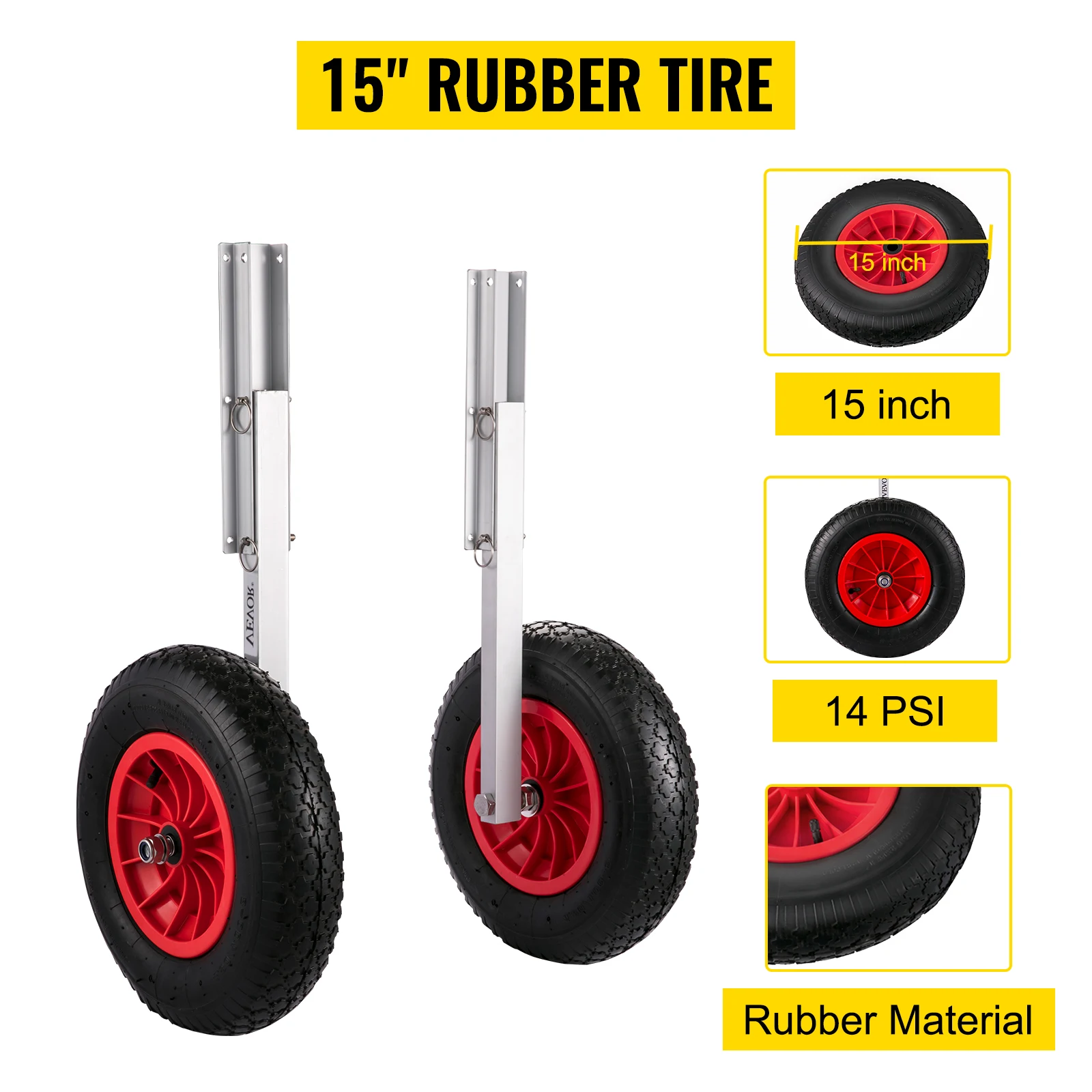 VEVOR 2PCS Inflatable Boat Launching Wheel 136 KG Weight Load Capacity Aluminum Frame 38CM Diameter Rubber Tire Ship Moving Tool