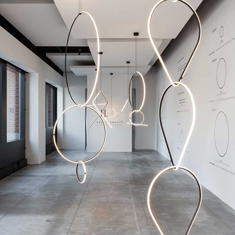 

2025 DIY Geometric modern art line pendant light bedroom metal designer hanging lamp restaurant bar Chandelier living room