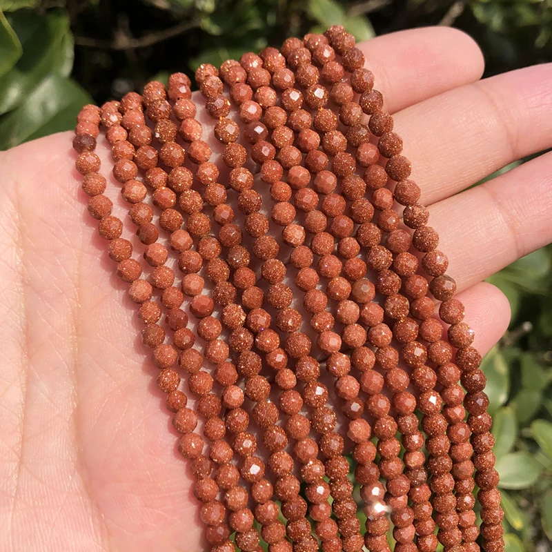 2 3 4mm Natural Goldsand Stone beads Micro Faceted Stone Beads handmad Small Loose Beads For Jewelry Making Bracelet Necklace