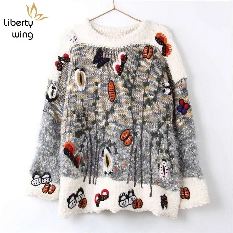 

Wholesale Jaqueta Feminina Women Cashmere Pullover Sweaters Inverno Winter Oversized Embroidery Casacos Femininos