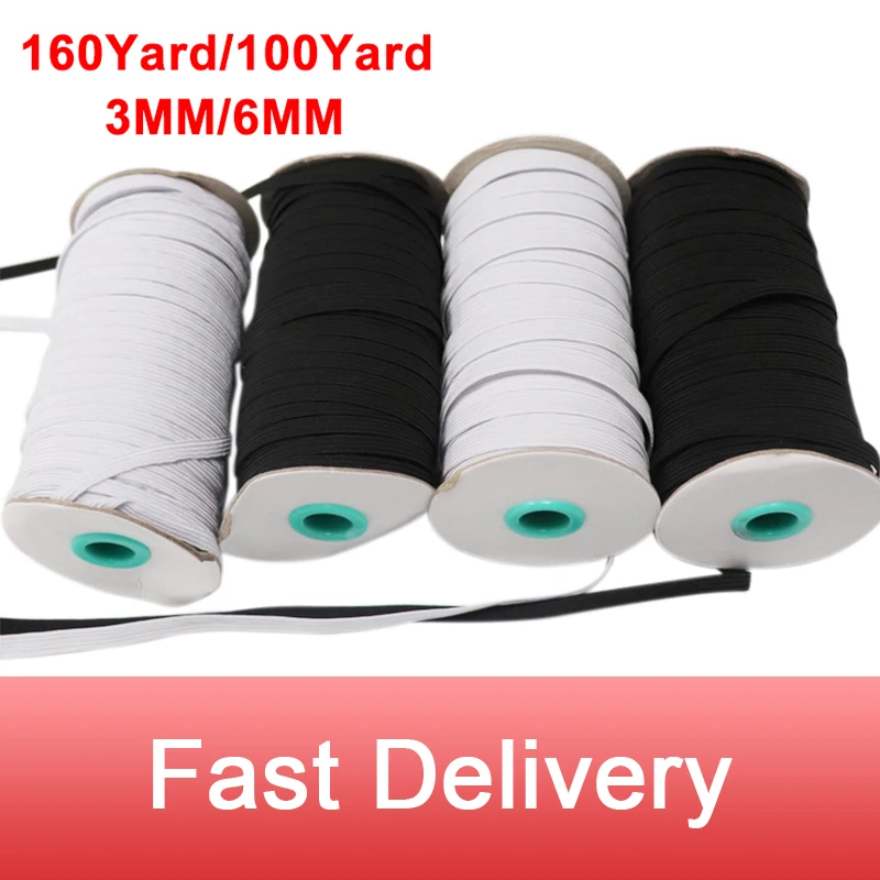 

1 Roll 100/160 Yard 3mm/6mm DIY Braided Elastic Band White/Black Cord Knit Rope Webbing Garment Sewing Crafts Accessories