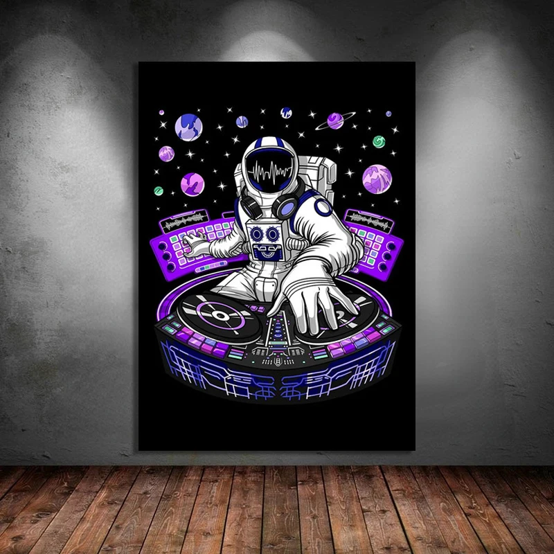 Space Astronaut DJ Psytrance Modern Canvas Painting Poster and Prints Wall Art Picture for Techno Music Room Home Decor Cuadros