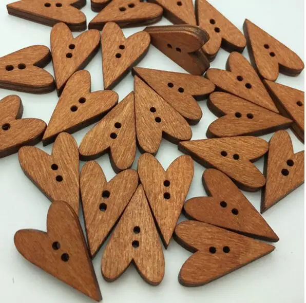 50pcs/lot Size:2.5cm (1 inch) 2 holes Buttons Heart Wood Button DIY Accssories Sewing Button (ss.-1040)