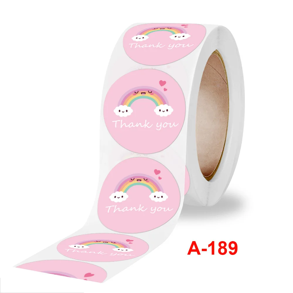 500Pcs/Roll 1 Inch Zelfklevende Film Verpakking Sticker Label Bedankt Decoratie Leuke Roze Regenboog Wit cloud Liefde Sticker