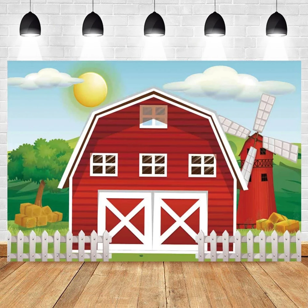 Cartoon Farm Barn Tractor Animal Newborn Baby Birthday Backdrop Photography Background Photocall Photo Studio Party Decor Prop