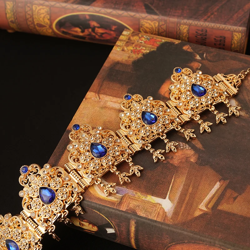 Water Drop Rhinestone Women Hair Chain In Gold Color Algerian Dubai Wedding Jewelry Ethnic Muslim Bridal Hair Accessories