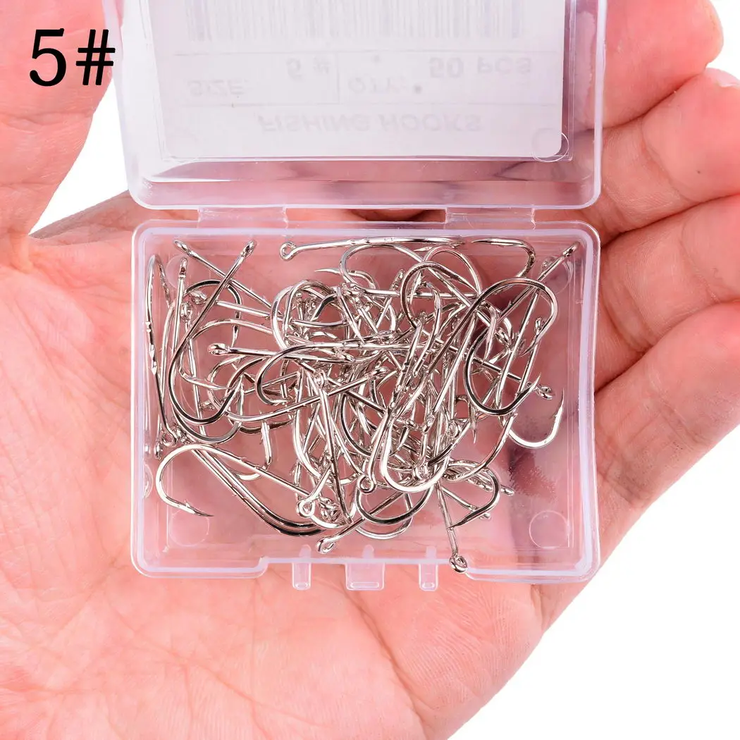 50 / 20 pcs Barbed Fishing Hooks Sea Worm Carp Single Circle Hook Set Fly Fishing Accessories Tackle Carbon Steel Fishhook