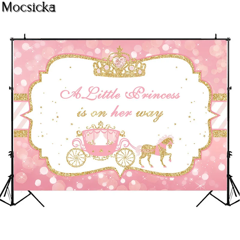 A Little Prince Is On His Way Backdrop Blue Carriage Crown Decor Banner Newborn Child Birthday Party Photo Background Photocall