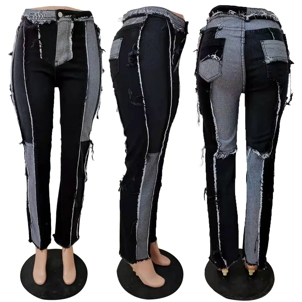 

Women's Patchwork Color Denim Jeans All-match Stitching Skim Fit Pants For Party Vacation Travelling Shopping Dating