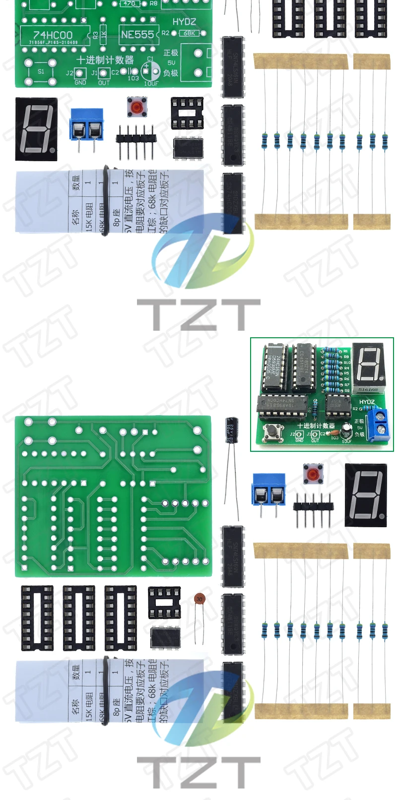 TZT DIY-Kit Zweistelliger Dezimalzähler CD4518 Kit Zwei 2-Bit Bigit Trainingszähler Teile 5V Elektronisches Projekt Lehrset – Detail 5