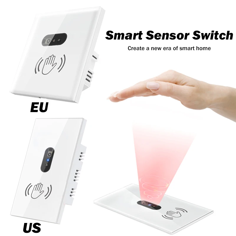 Smart Home Wall Light Switch Infrared Sensor Glass Screen Panel EU US Neutral Wire 220V 10A Electrical Power No Need to Touch