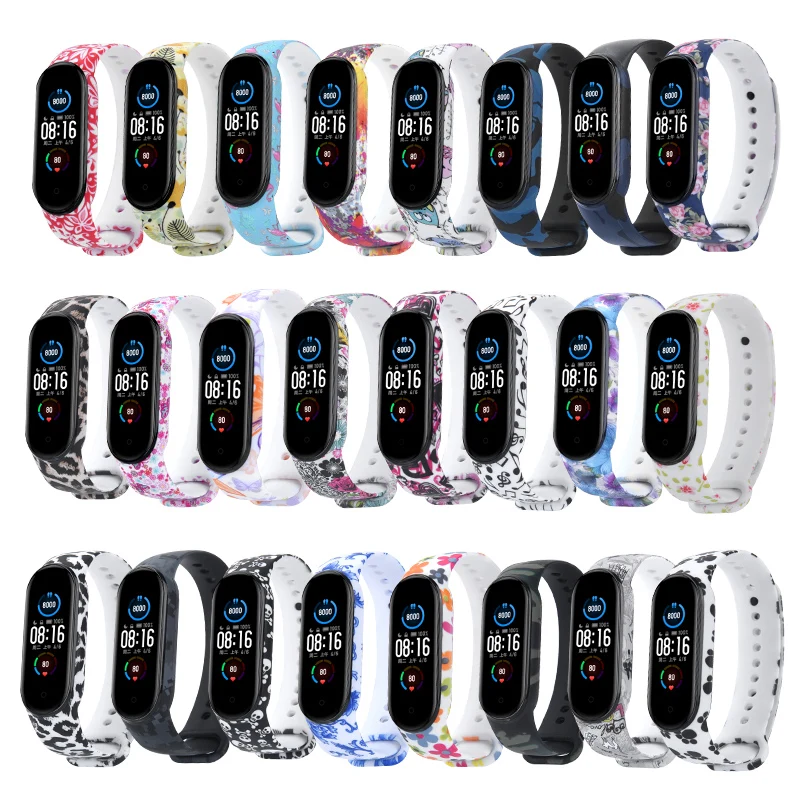 

Colorful flowers for Xiaomi Mi Band 6 Strap Replacement Bracelet for mi band 5 Universal silicone wristband Strap mi5 Printing