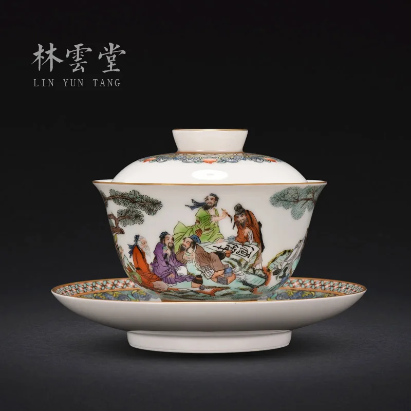 the eight immortals in the three ancient color characters tureen large capacity of jingdezhen ceramic tea set manually