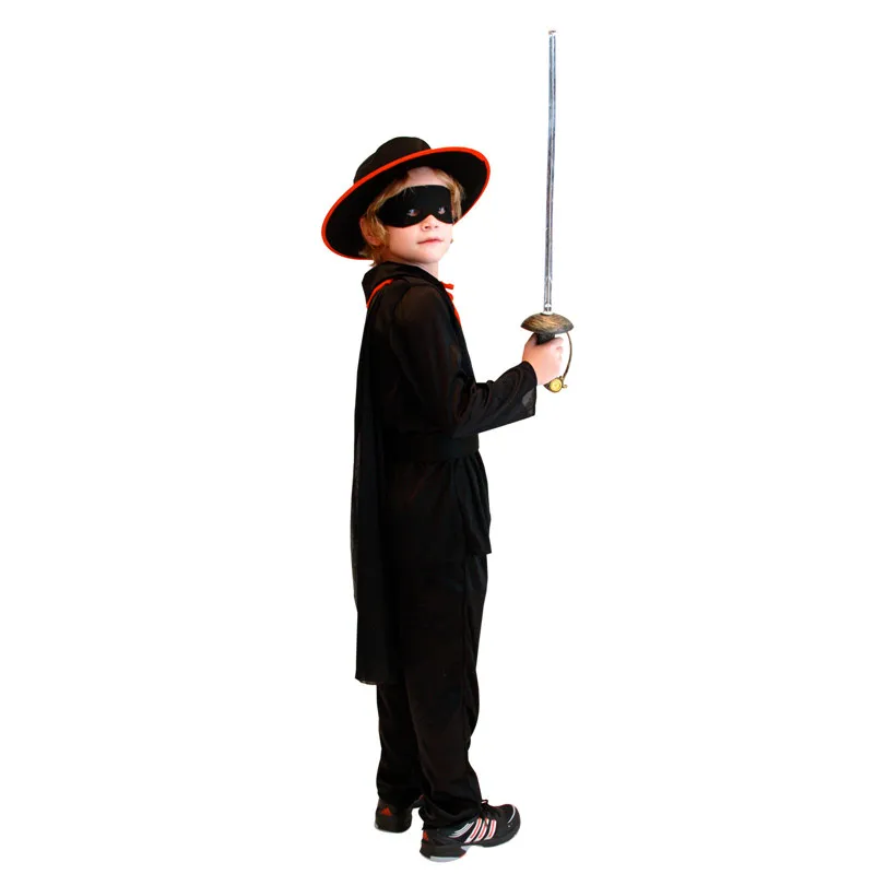 Umorden Purim Children's Day Halloween Costumes for Child Kids Boys Black Masked Knight Hero Zorro Costume Cosplay Infantil