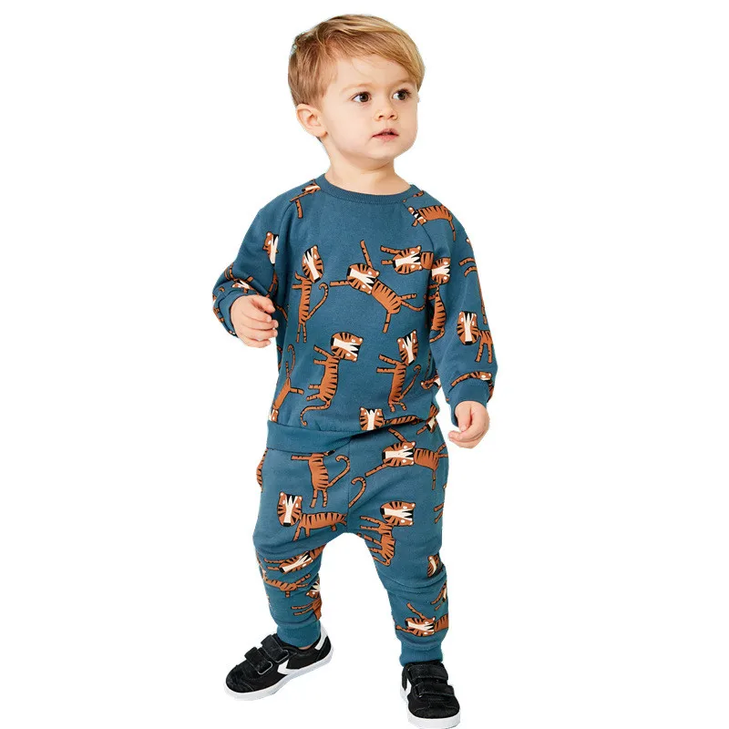   Jumping Meters 2-8T Baby Boys Clothing Sets Autumn Winter Cartoon Tiger Cotton Boys Girls Outfit Long Sleeve Shirt Pant