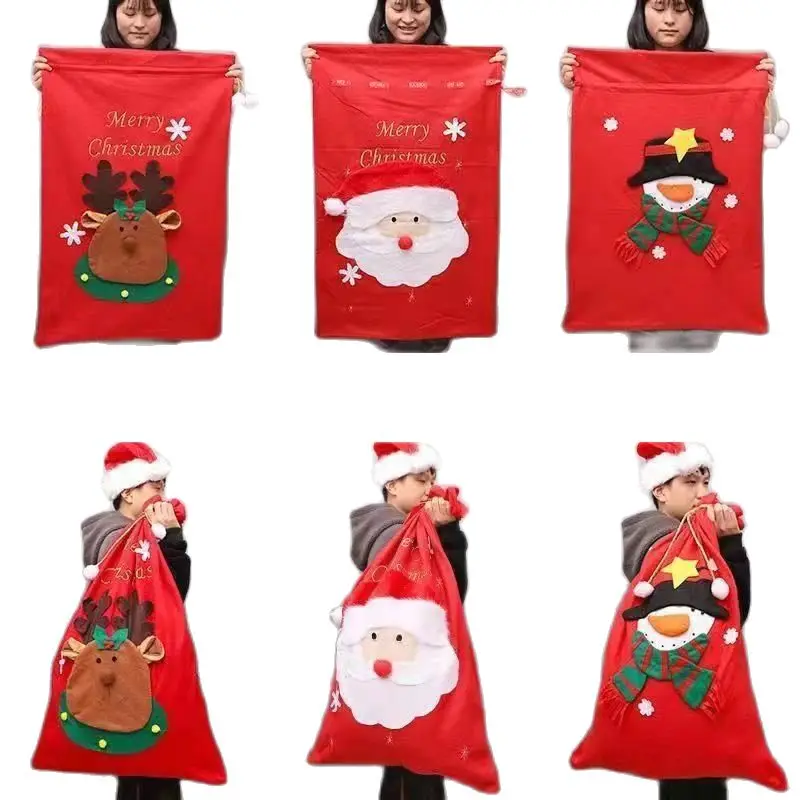 Santa Claus Gift Bag Oversized Tote Bag Christmas Decoration Kindergarten Peace Fruit Bag Santa Claus Pocket Bundle Pocket