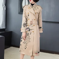 Fashion Tide Autumn New High Quality Casual Fashion Women Loose Plus Printing Double-breasted Lapel Trench Coat TC719