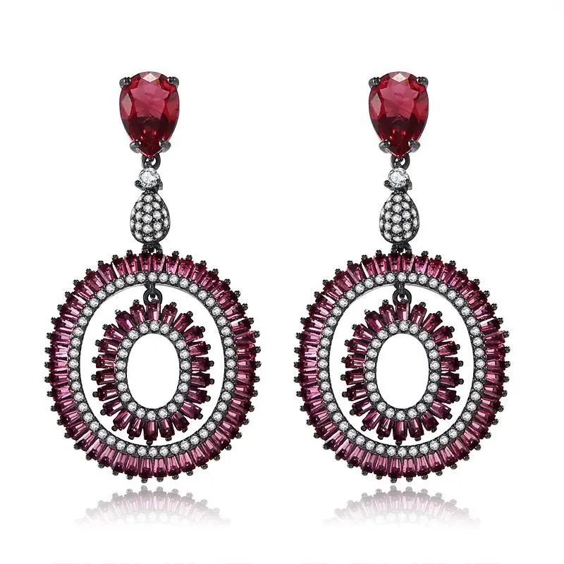 

EYER Fashion Multicolor AAA Cubic Zirconia Double Round Circle Temperament Dangle Drop Earrings For Women Ear Jewelry