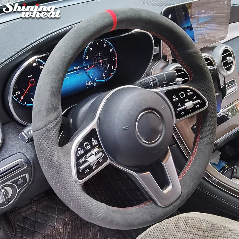 Black Alcantara Steering Wheel Cover Braid for Mercedes Benz A-Class W177 B-Class W247 C-Class W205 CLS-Class