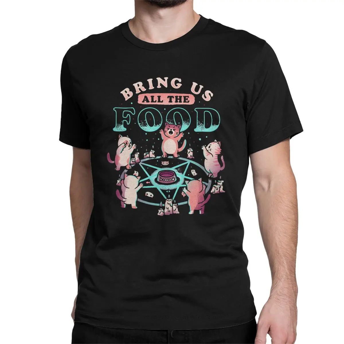 Bring Us All The Food Evil Cat T-Shirts Men Women Japanese Japan Retro T Shirt Monster Kaiju Cotton Tee Shirt New Arrival