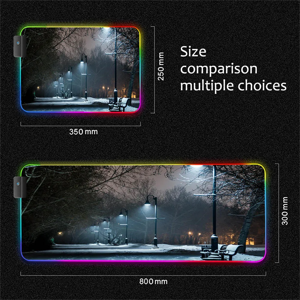 Herbst Verschneiten Nacht Landschaft RGB Gaming Maus Pad Player Große Maus Große Computer Maus Pad LED Maus Pad Tastatur Schreibtisch pad XXL