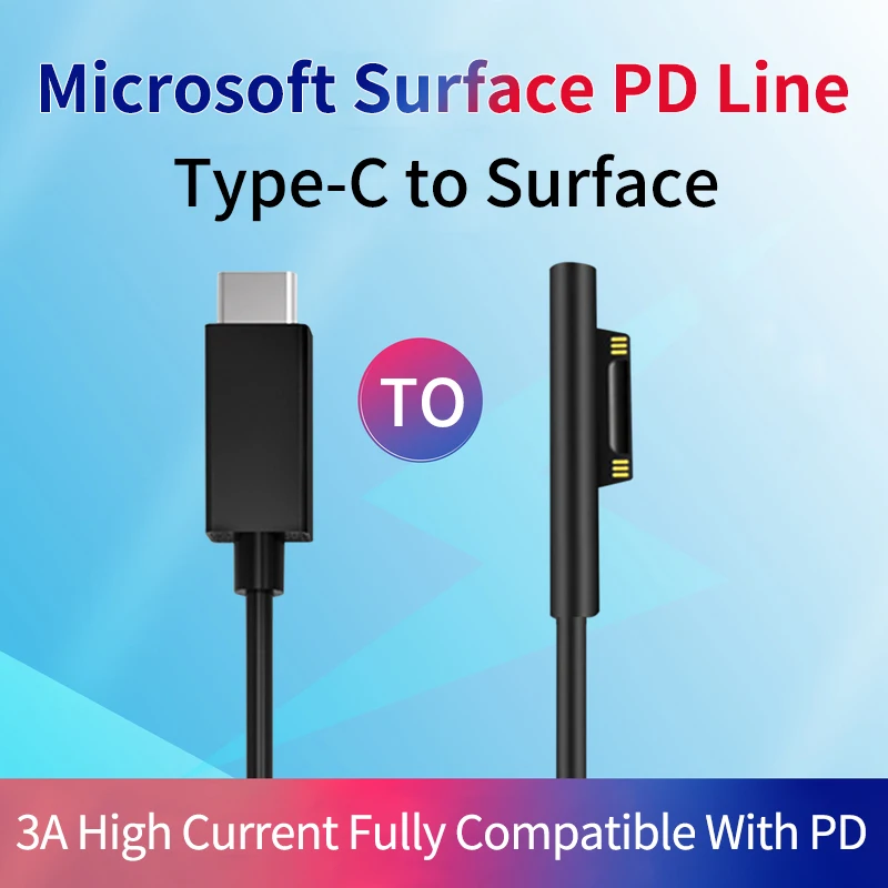 Зарядное устройство с Type-C на Microsoft Surface USB Type-C PD для Microsoft Surface Pro 6/5/4/3 Go Book Tablet, совместимый зарядный кабель PD