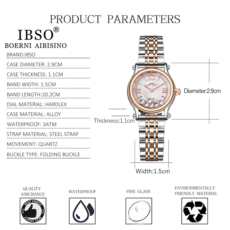 IBSO New Stainless Steel Strap Rolling Rhinestone Women Watches Japanese Quartz Movement 3Bar Waterproof Luxury Ladies