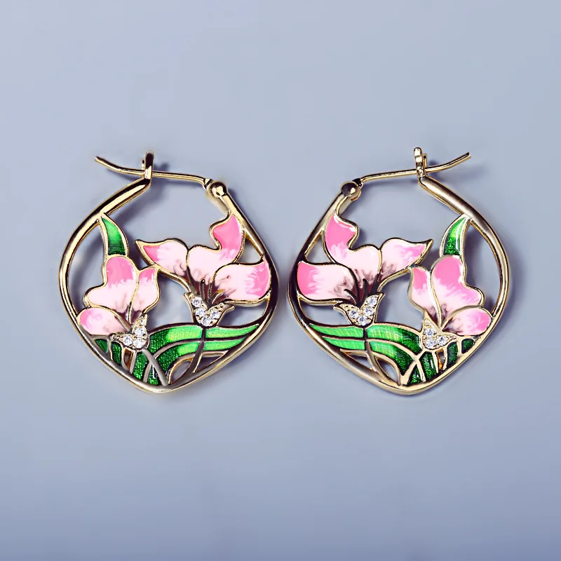 925 Silver Earrings Handmade Enamel Epoxy Pink Flower Earrings Creative Ladies Earrings Jewelry Attend Cocktails jewelry gift