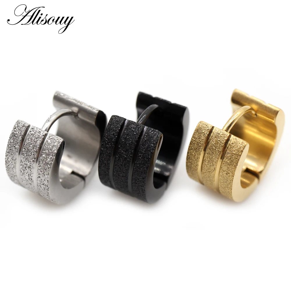 Alisouy 2pcs New Frosted Scrub Groove Ear Earring Stainless Steel Small Circle Hoop Earrings for Women Men Punk Piercing Jewelry