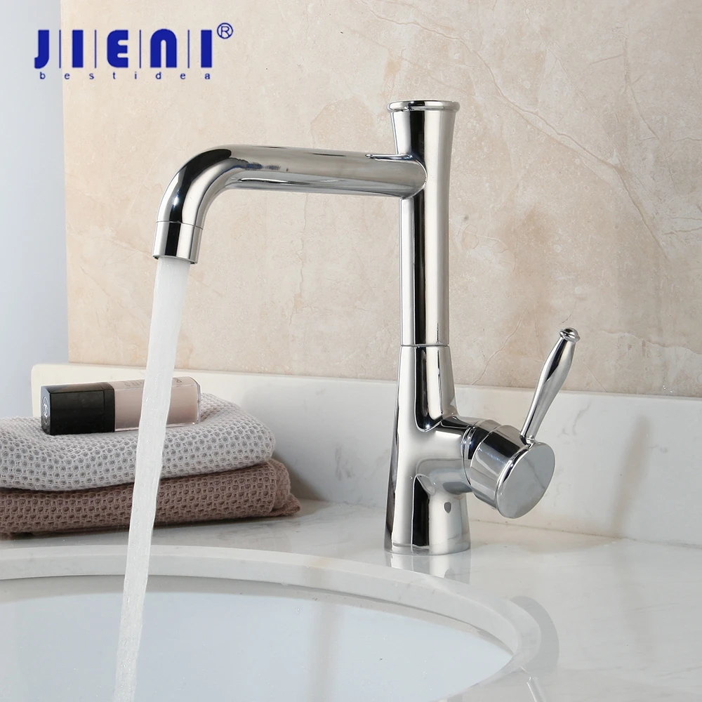 JIENI Solid Brass Kitchen Faucet Swivel 360 Chrome Polished Deck Mounted Water Tap Vessel Tap Mixer Faucet Basin Sink Mixer Tap