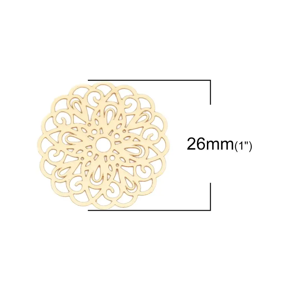 10pcs Copper Filigree Stamping Connectors Flower Gold Color Charms DIY Making Earrings Fashion Jewelry Findings 26mm x 25mm