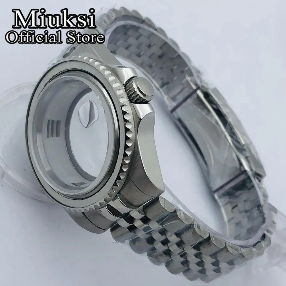 Miuksi 40mm sapphire glass silver watch case fit NH35 NH36 NH34 ETA2824 2836 Miyota8205 8215 Mingzhu DG2813 3804 PT5000 movement