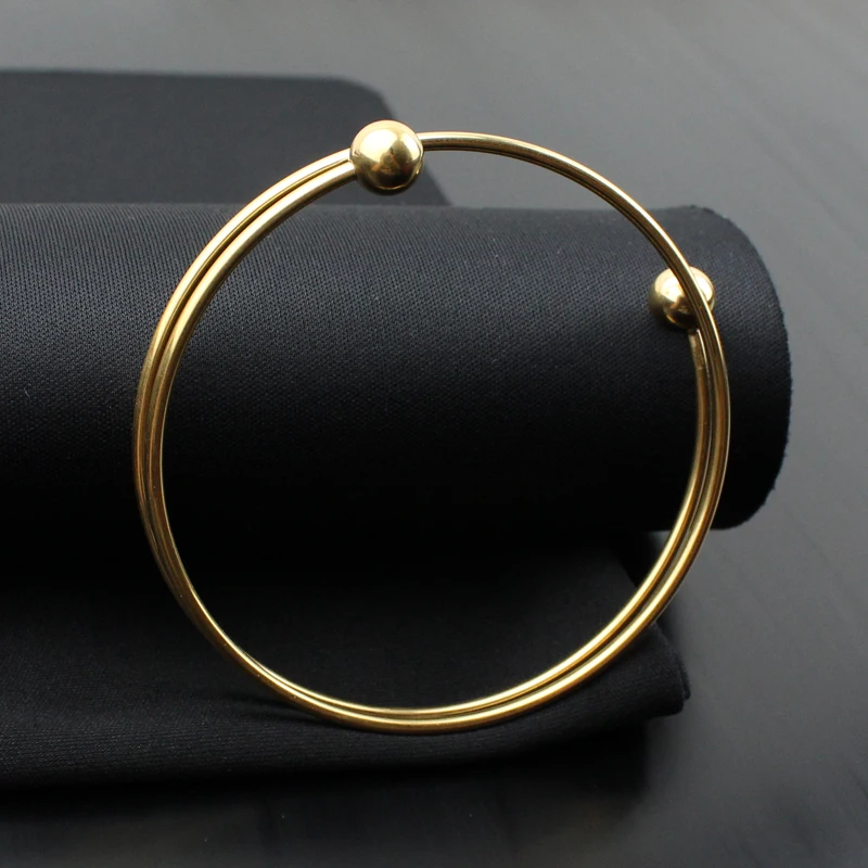 New Fashion Jewelry Women\' Gift High Quality Double Circle Smooth Steel Ball 18k Gold Plated Waterproof Stainless Steel Bracelet