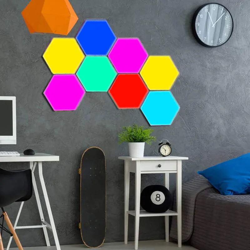 

LED Hexagonal Touch Honeycomb Lamp Induction Lamp Creative Combination Background Wall Lamp Assembly Colorful Quantum lamp