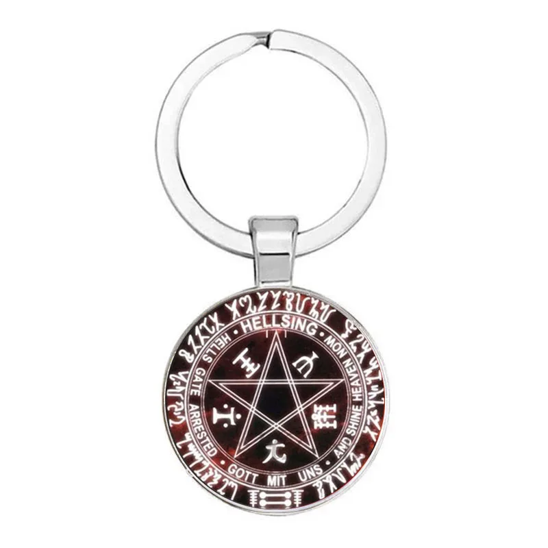 Brand New Design Hellsing Alucard Five-Pointed Star Fashion Keychain Glass Cabochon Hellsing Five-Pointed Star Pendant Keychain