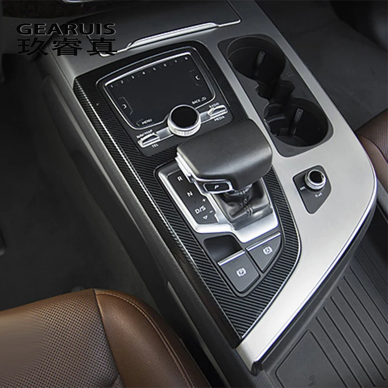 Car Styling Console Gearshift Decoration Frame Gear Panel Cover Stickers Trim For Audi Q7 4M 2016-2019 Interior Auto Accessories